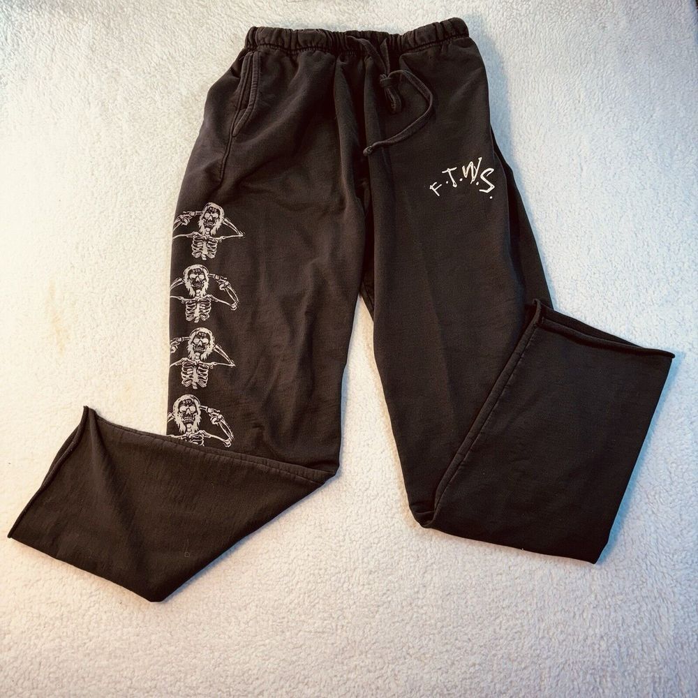 For Those Who Sin Mens Skeleton Graphic Sweatpants Faded Black FTWS Joggers